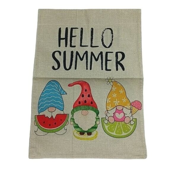 Hand Crafted Other - Hello Summer Garden Flag Seasonal Gnomes Gnomies Farmhouse Decor
